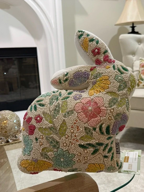 Beaded Floral Bunny Figurines - Pair - Picture 5 of 5